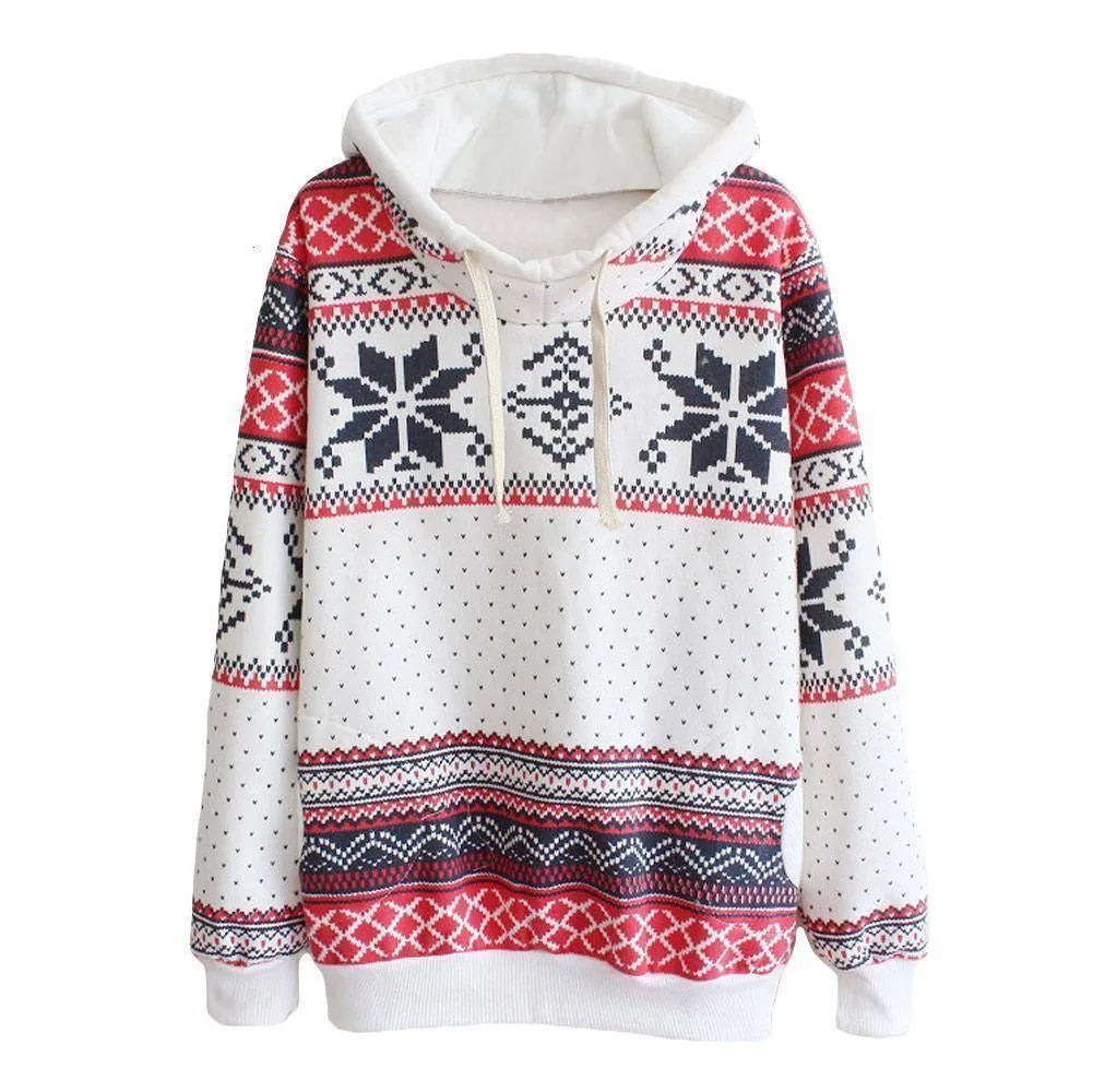 Snowflake Print Pocket Pullover Tracksuit Hoodie