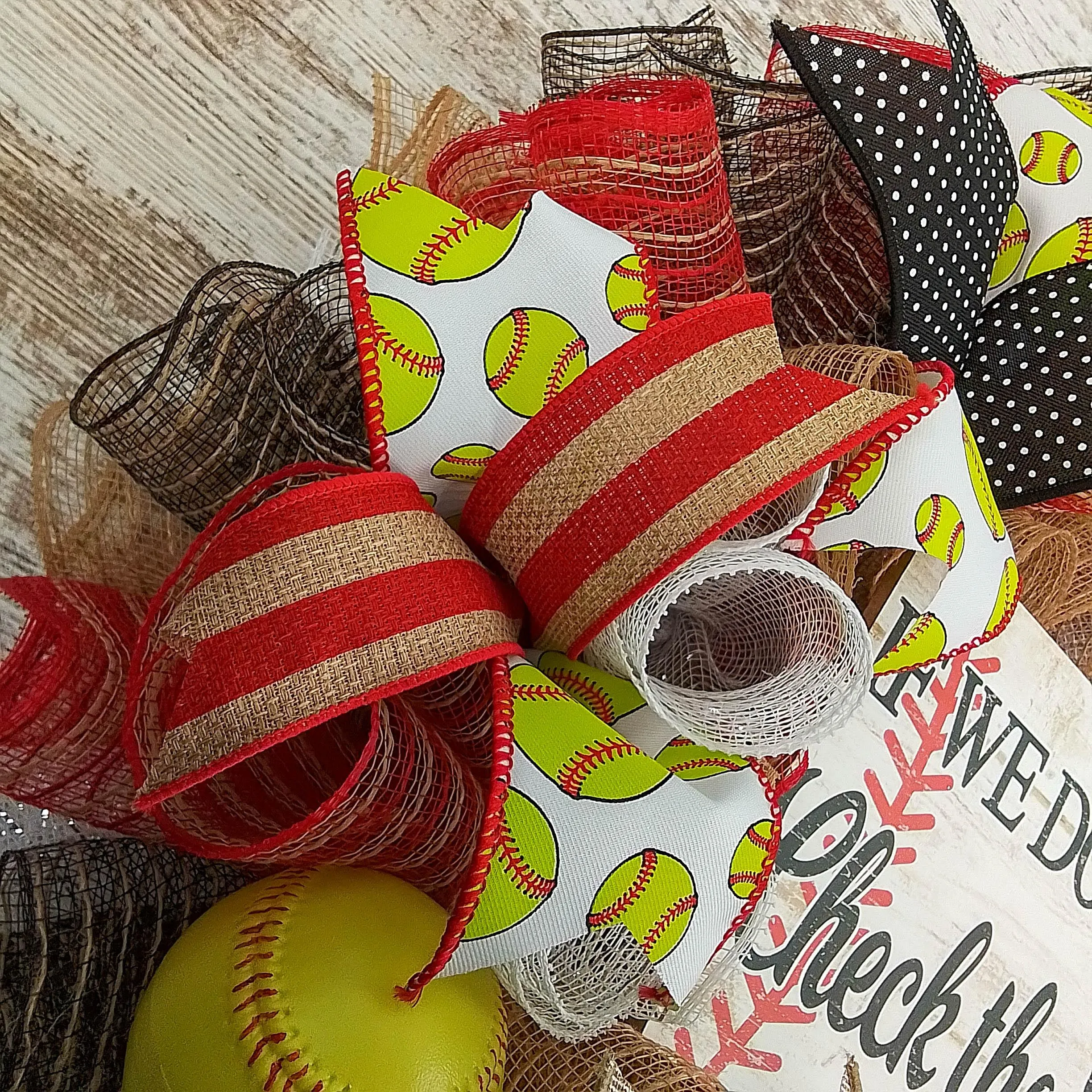 Softball Wreath | If We Don't Answer We're at the Ball Field | Red Black Yellow White