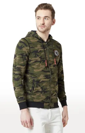 Spykar Green Camouflage Slim Fit Hoodies