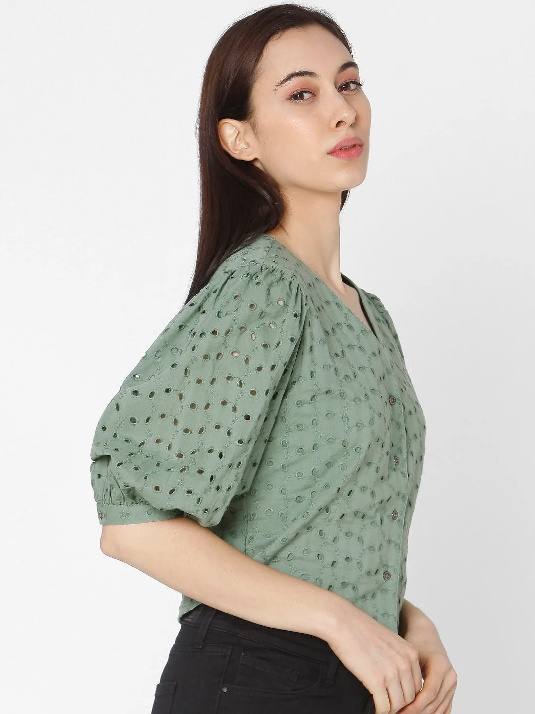 Spykar Green Cotton Women Shirt