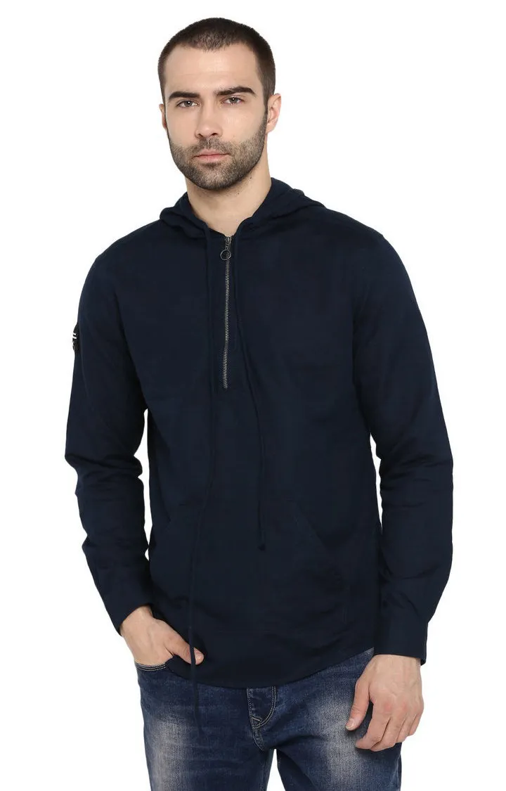 Spykar Navy Blue Solid Slim Fit Hoodies