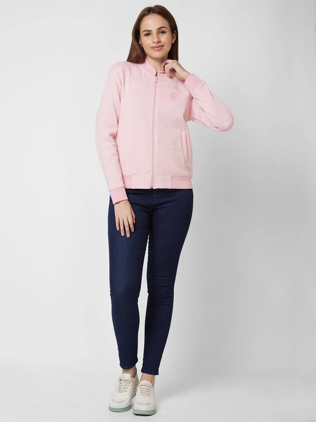 Spykar Round Neck Full Sleeve Pink Sweatshirt For Women