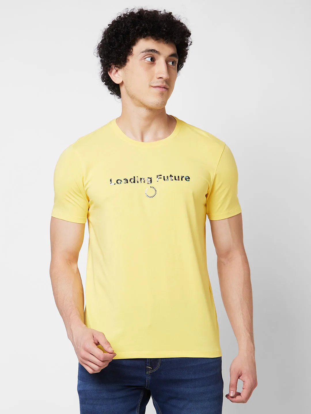 Spykar ROUND NECK HALF SLEEVES Yellow T-shirt  For Men