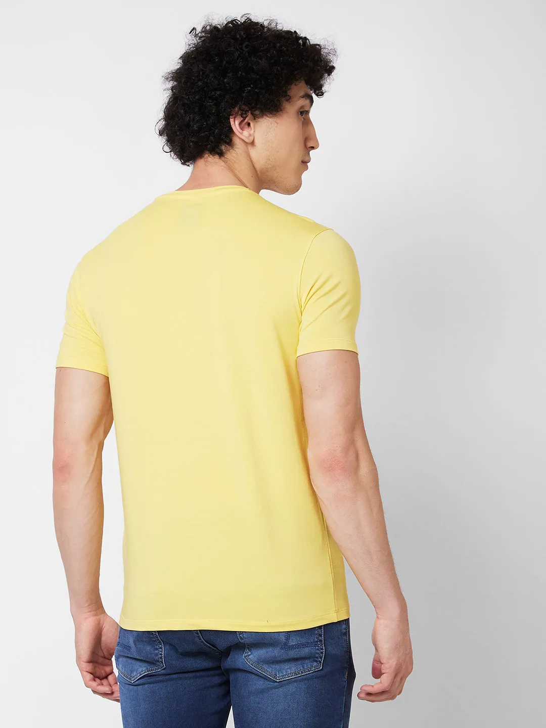 Spykar ROUND NECK HALF SLEEVES Yellow T-shirt  For Men