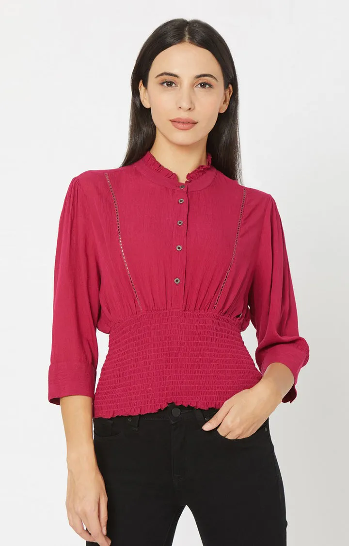 Spykar Women Onion Red Viscose Casual Shirts (Regular)