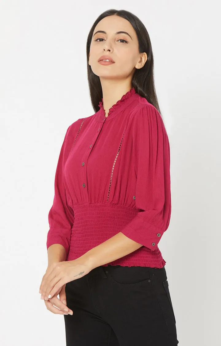 Spykar Women Onion Red Viscose Casual Shirts (Regular)