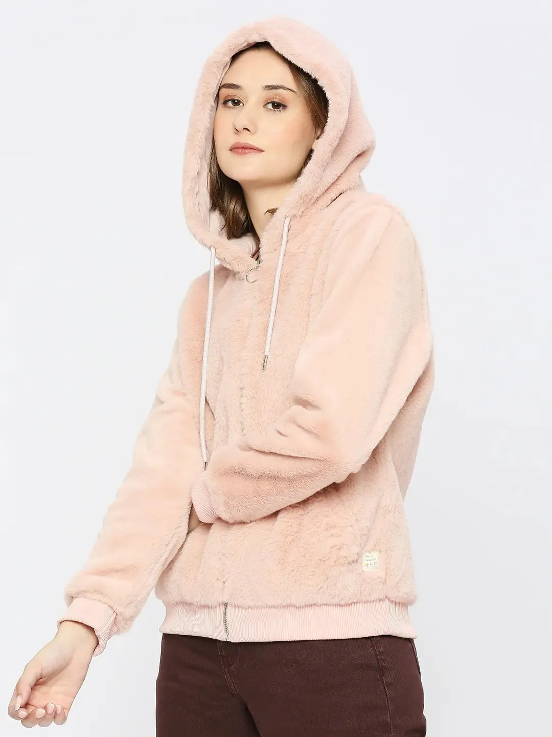 Spykar Women Pink Blended Regular Fit Plain Hoodie