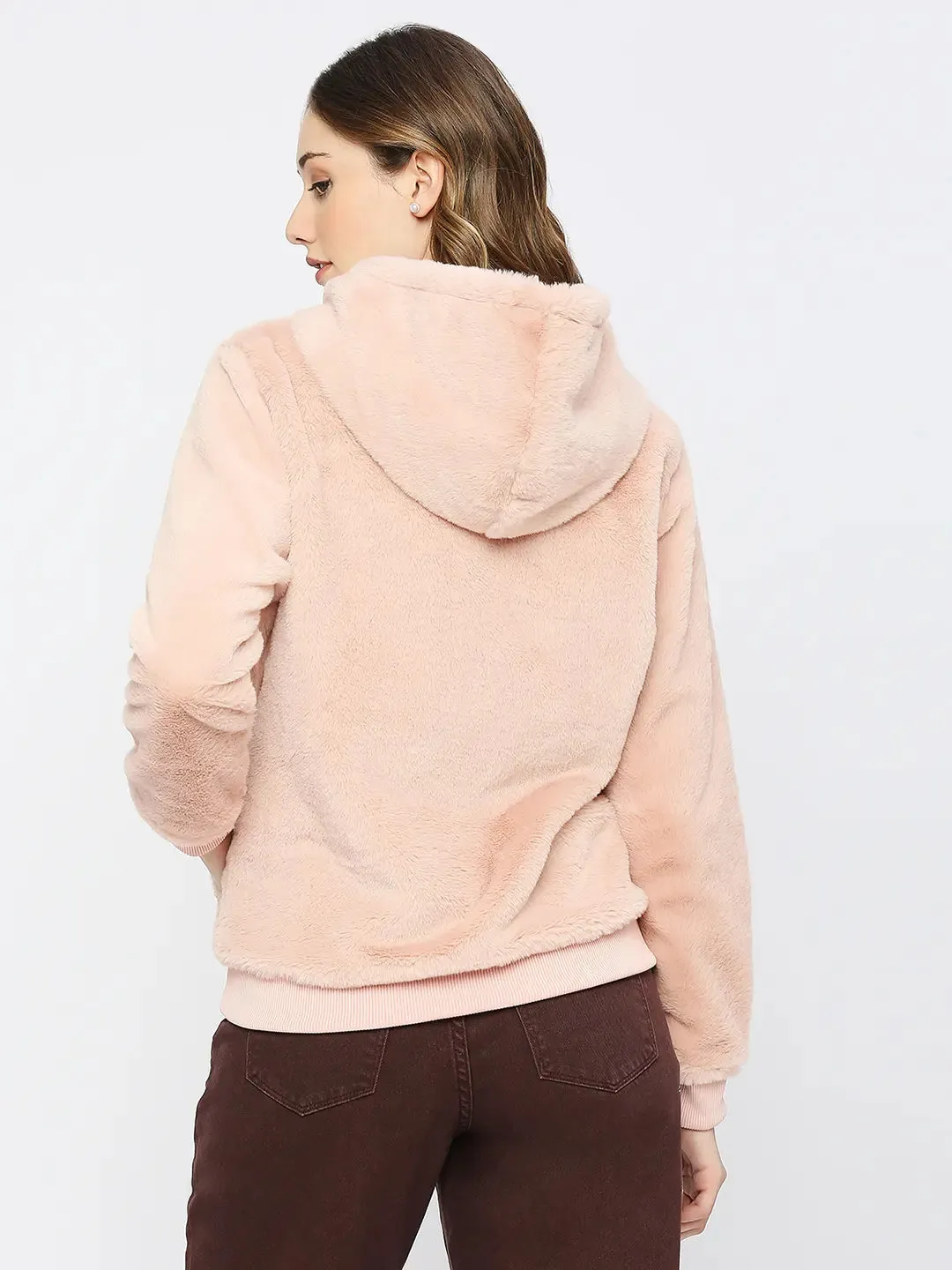 Spykar Women Pink Blended Regular Fit Plain Hoodie