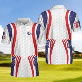 Symmetric Curve American Flag Golf Pattern Polo Shirt, Usa Golf Polo Shirt, Patriotic Golf Shirt For Men Coolspod