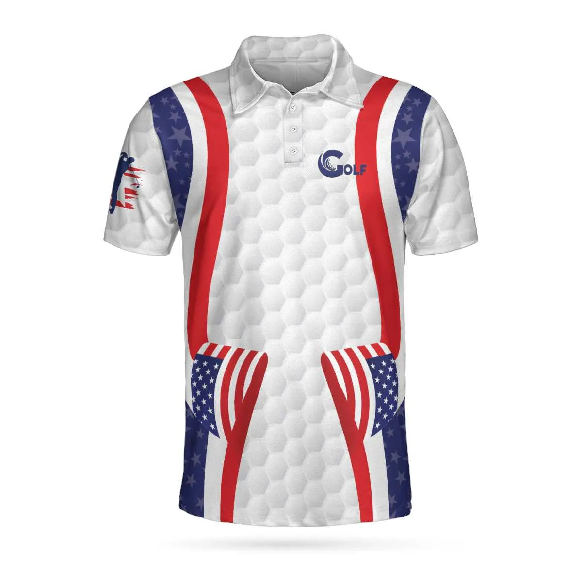 Symmetric Curve American Flag Golf Pattern Polo Shirt, Usa Golf Polo Shirt, Patriotic Golf Shirt For Men Coolspod