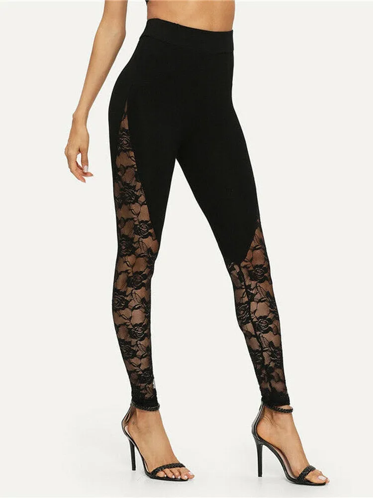 Trendy High Waist Floral Lace Leggings