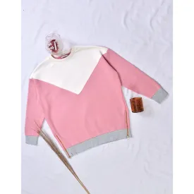 Two Tone Pink Split Zipper Sweatshirt