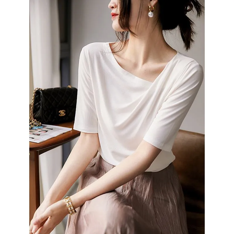 Versatile Chic Simplicity Solid Pleated Short Sleeve Tee