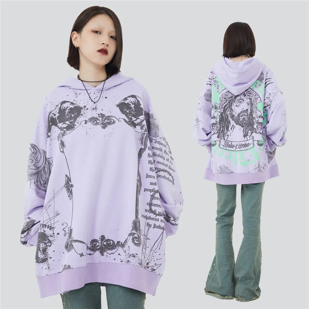 Vintage Creative Print Hoodie Men Autumn Oversized Pullover Sweatshirts Men Harajuku Hip Hop Streetwear Loose Hoodies