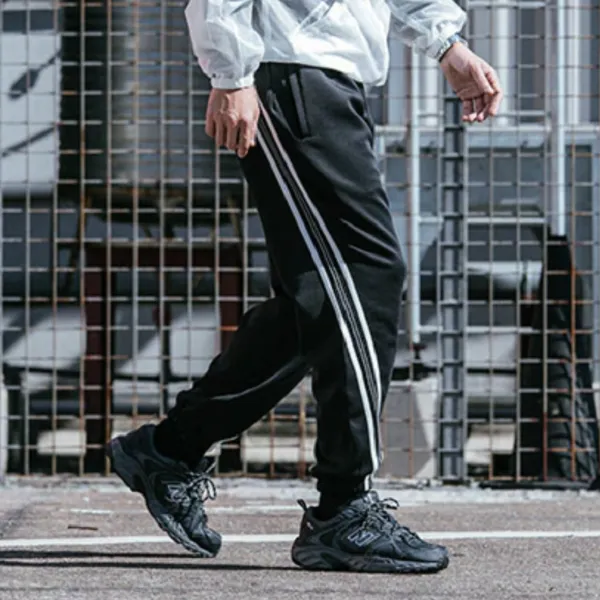 White Striped Elastic Jogger Sweatpants