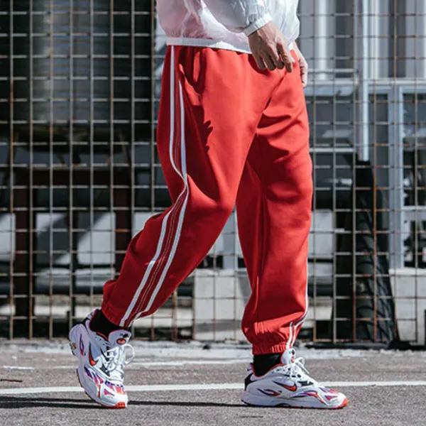 White Striped Elastic Jogger Sweatpants