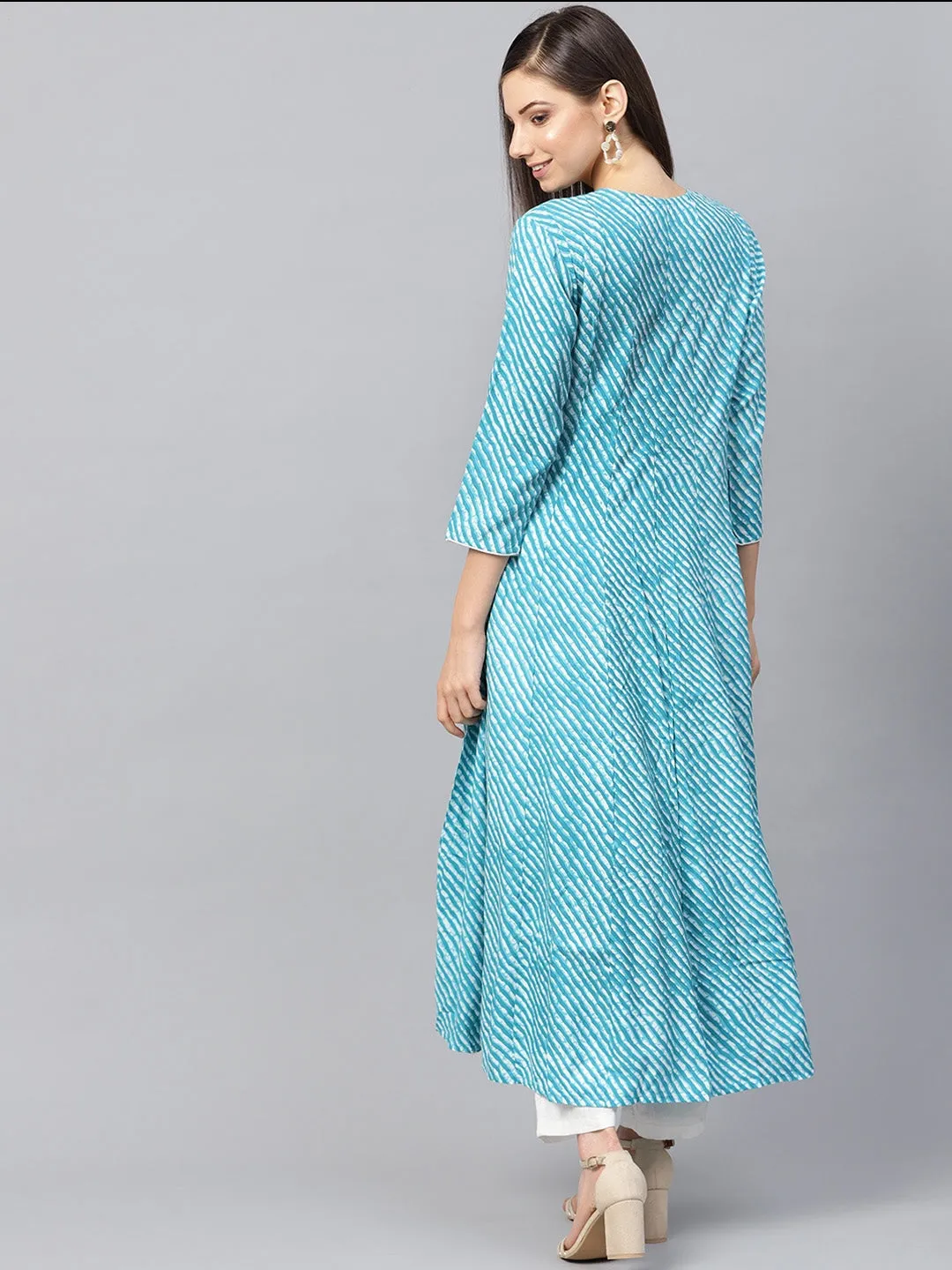 Women Blue & White Printed Kurta