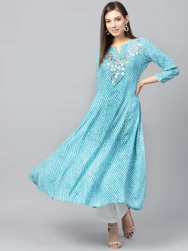 Women Blue & White Printed Kurta