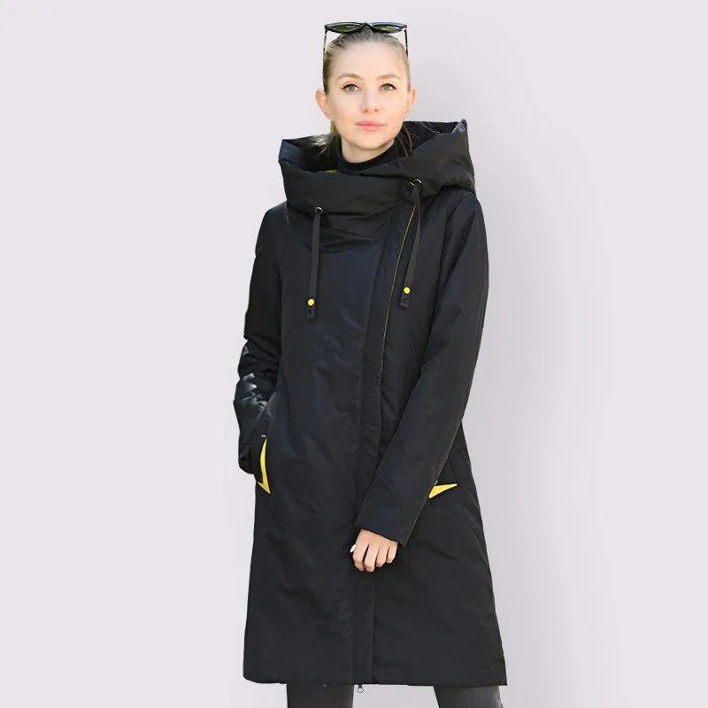 Women Hooded Thin Cotton Long Windproof Stylish Coat