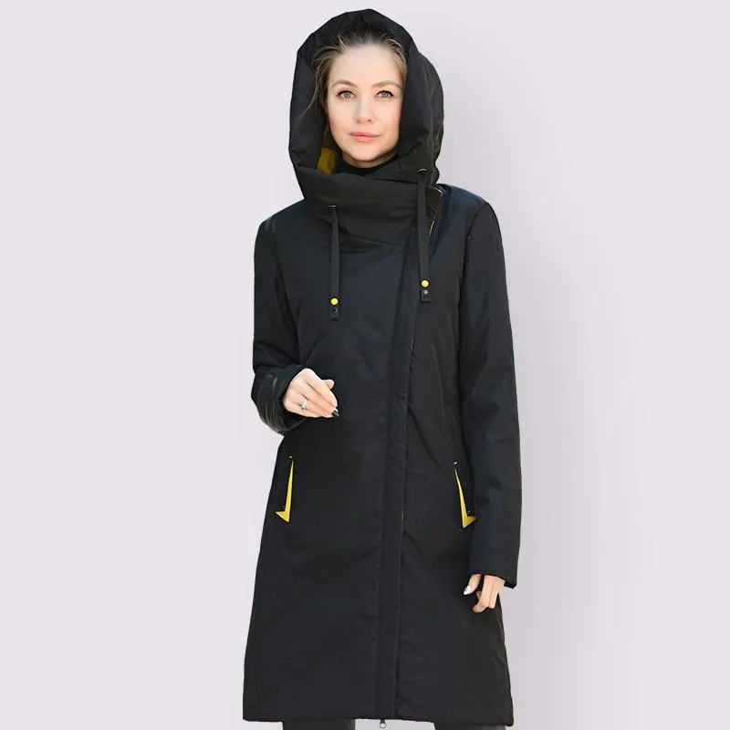 Women Hooded Thin Cotton Long Windproof Stylish Coat