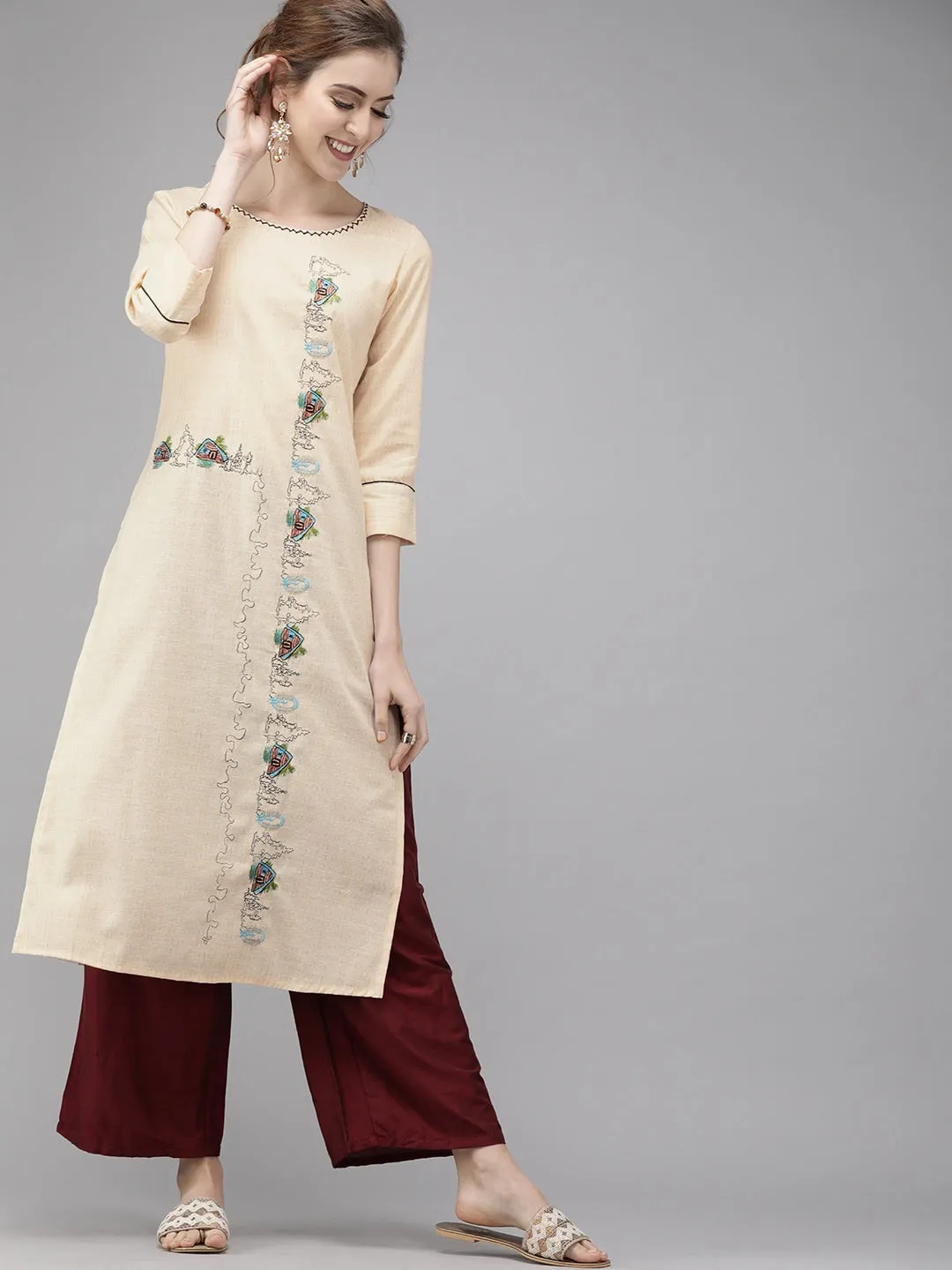 Women Peach Staight Kurta