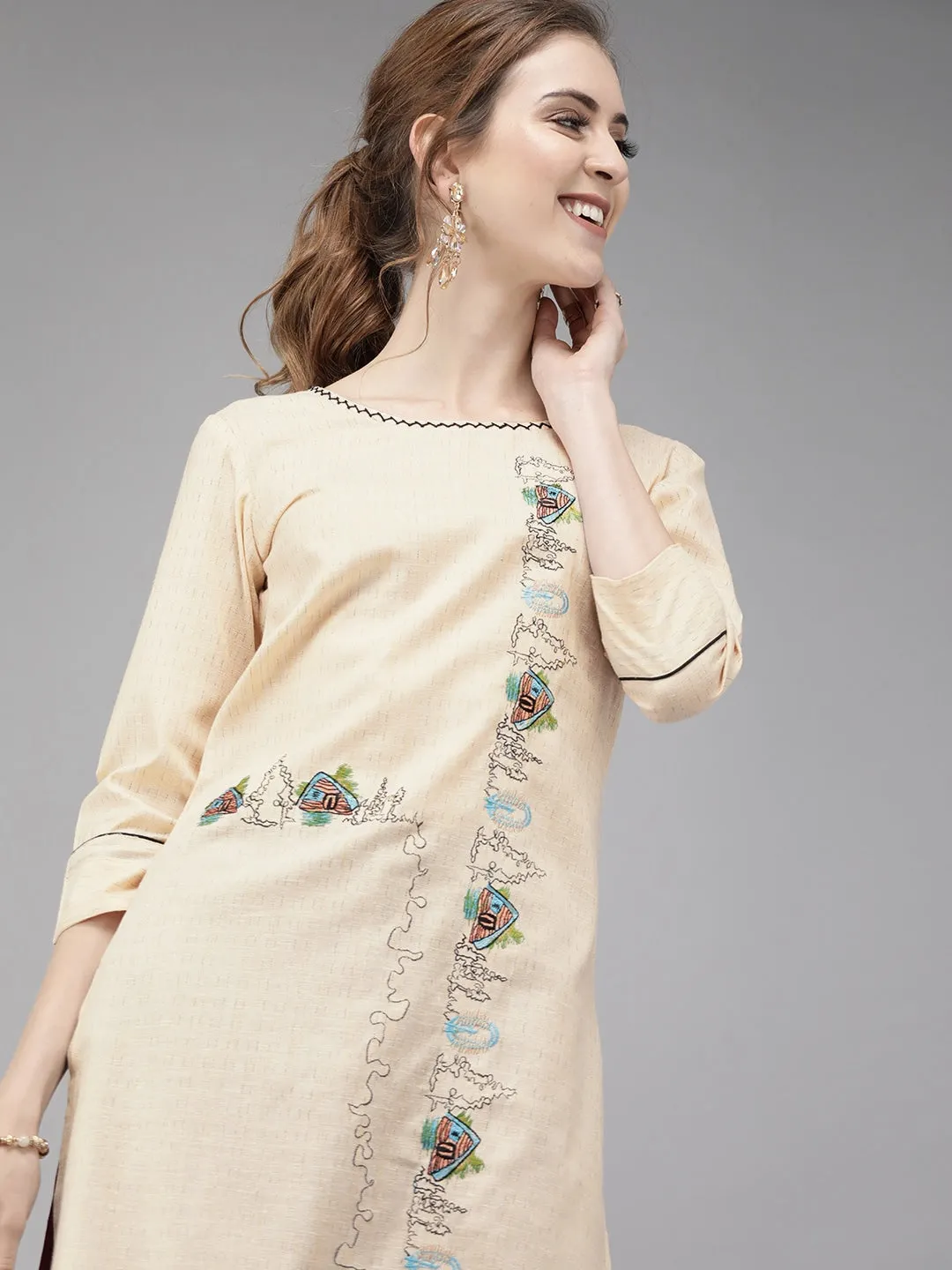 Women Peach Staight Kurta