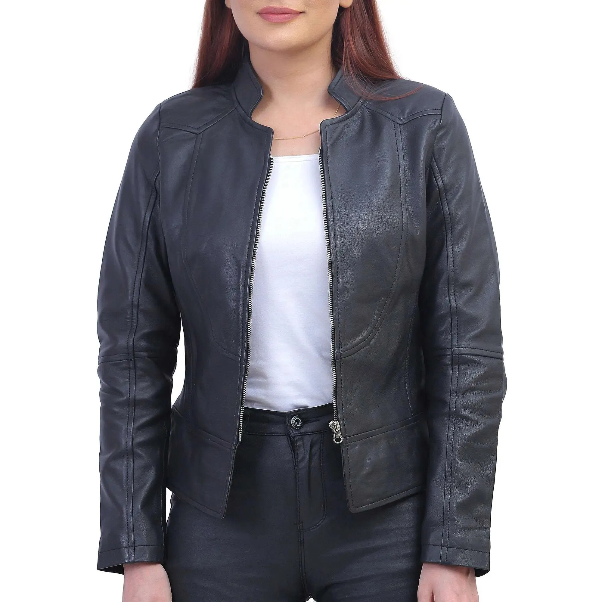 Womens Black Biker Leather Jacket