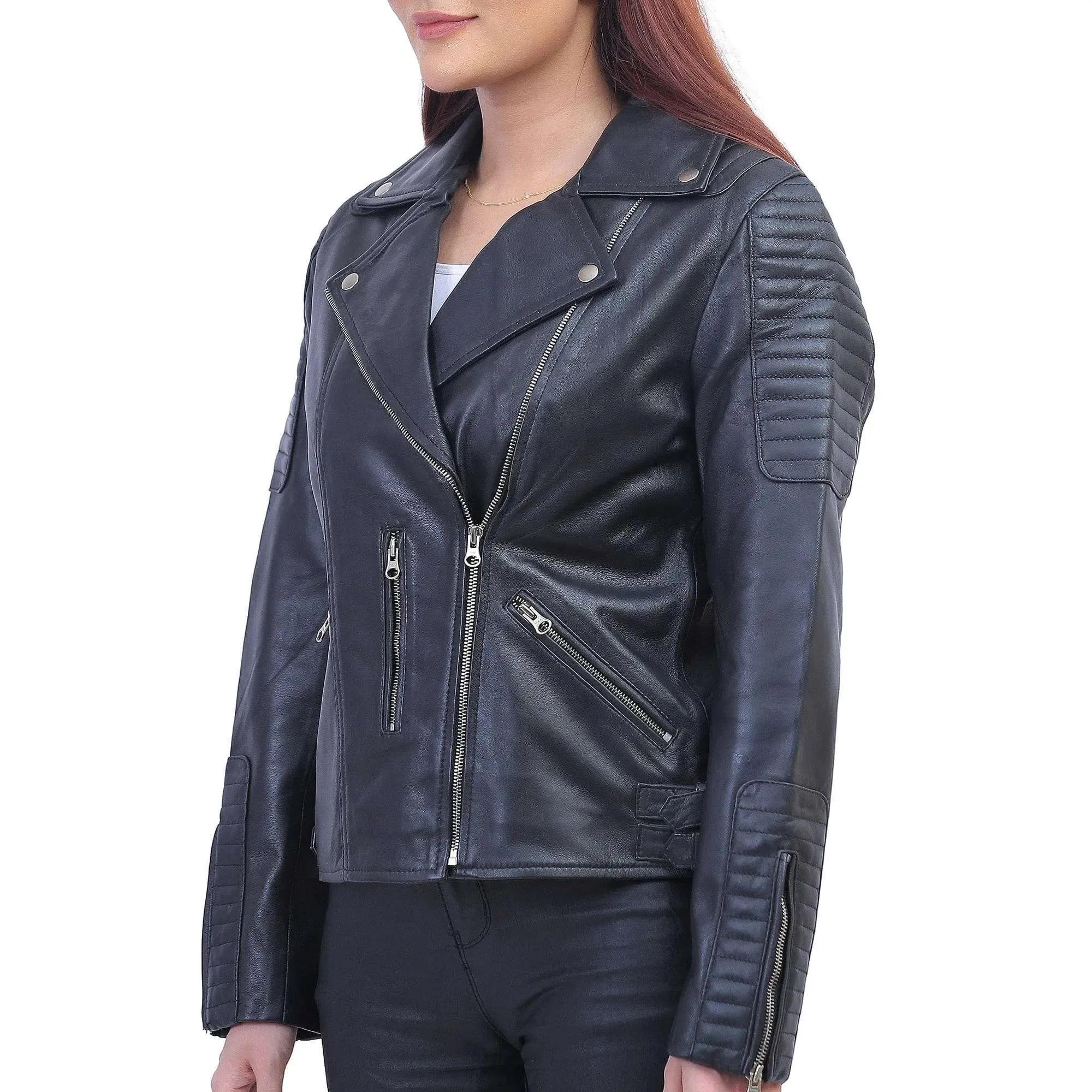 Womens Black Biker Leather Jacket