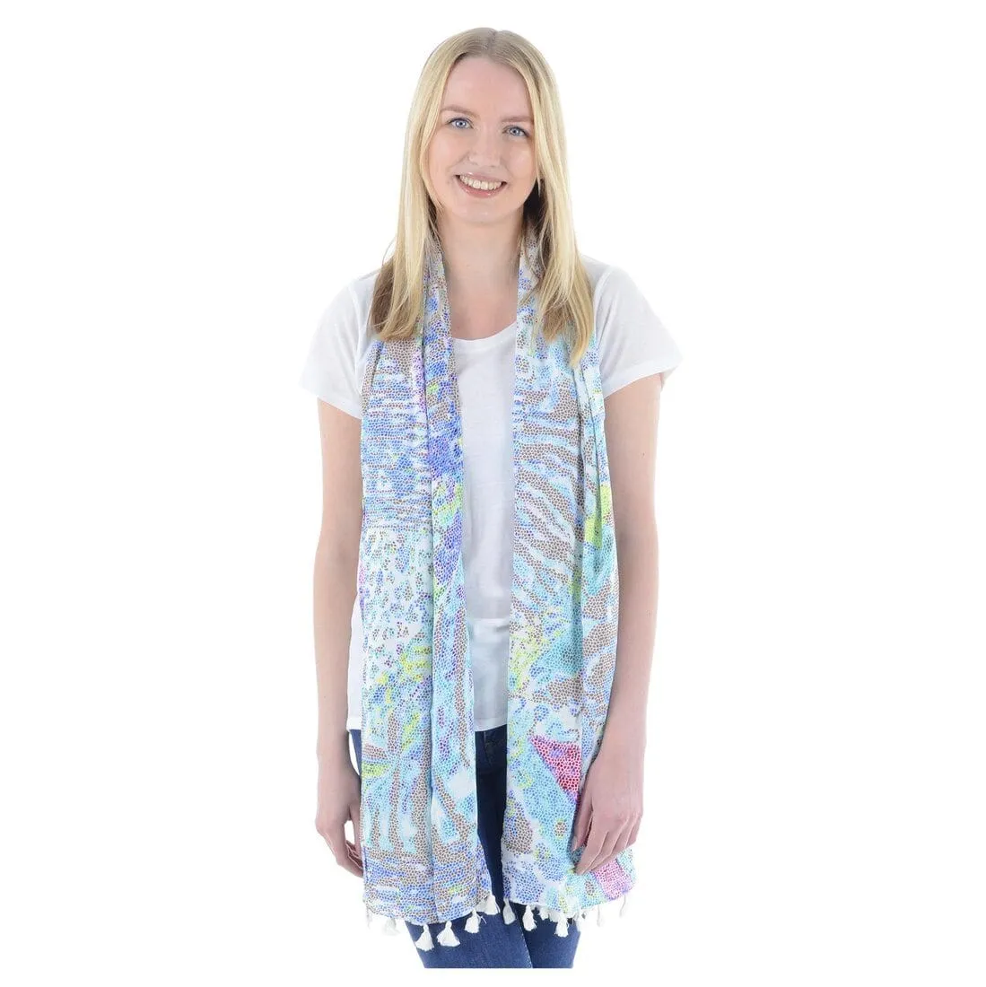 Womens Sheer Summer Scarf Pastel Mosaic Print Amadar