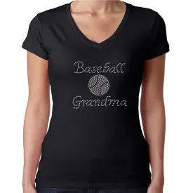 Womens T-Shirt Rhinestone Bling Black Fitted Tee Baseball Grandma Ball Sparkle