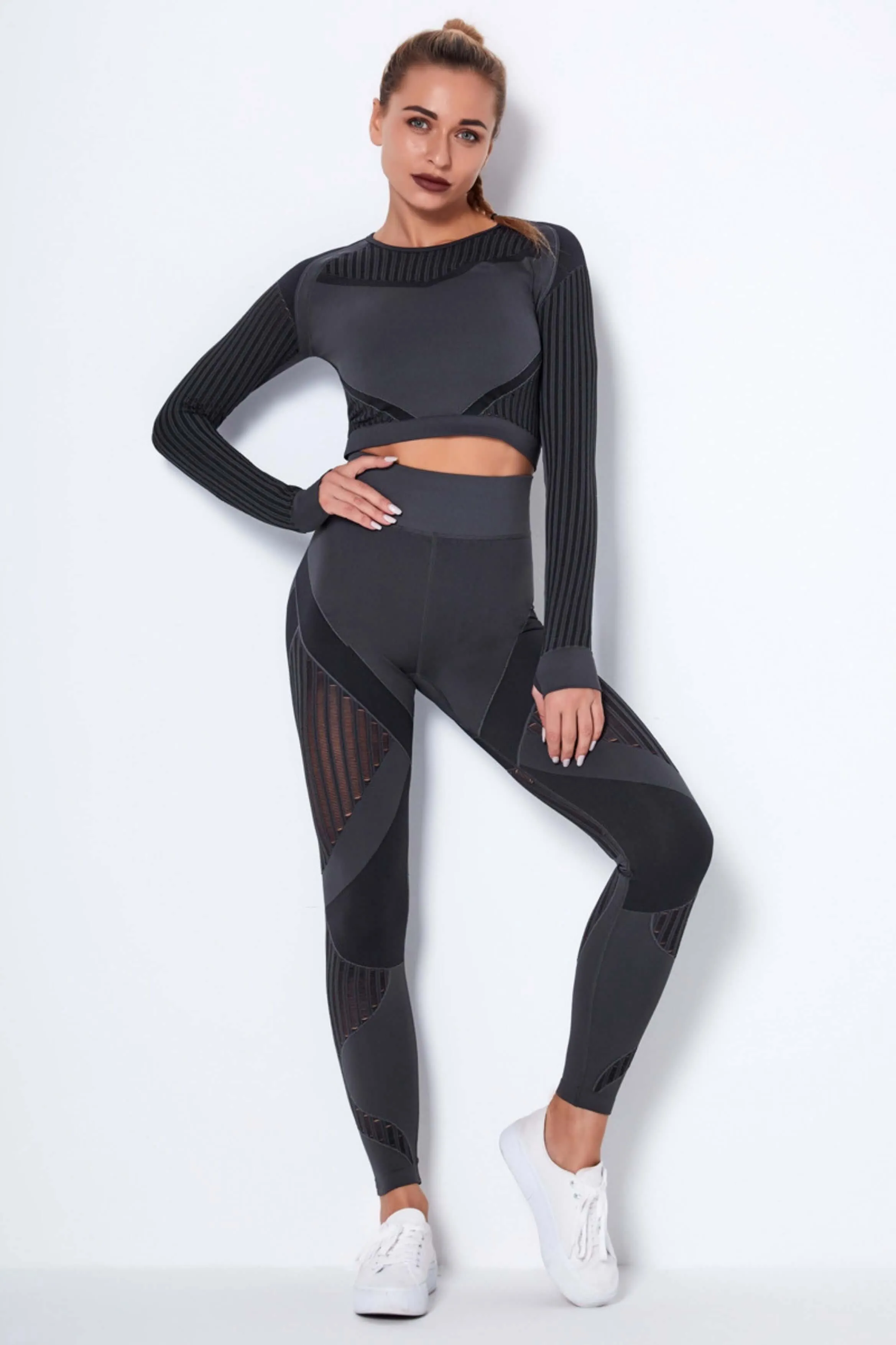 Yogadept hollow out Mesh Workout Set Two Piece