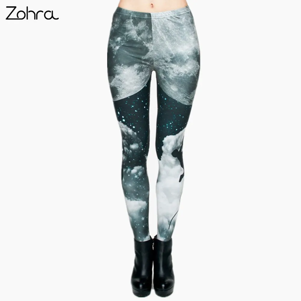 Zohra Brand Night Moon 3D Printing Our world Legging Punk Women Legins Stretchy Trousers Casual Pants Leggings